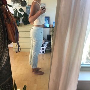 Green corduroy ankle pants, light mint, low waist